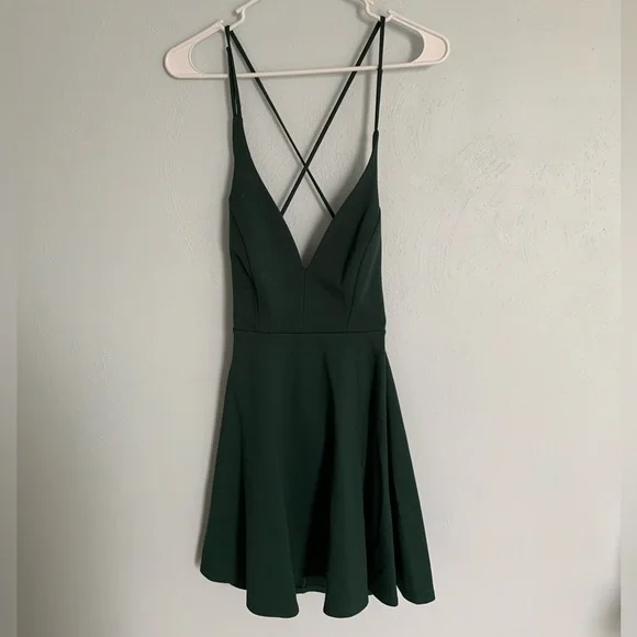 Lulus Believe in Love Forest Green Backless Skater Dress, Size XS, worn once